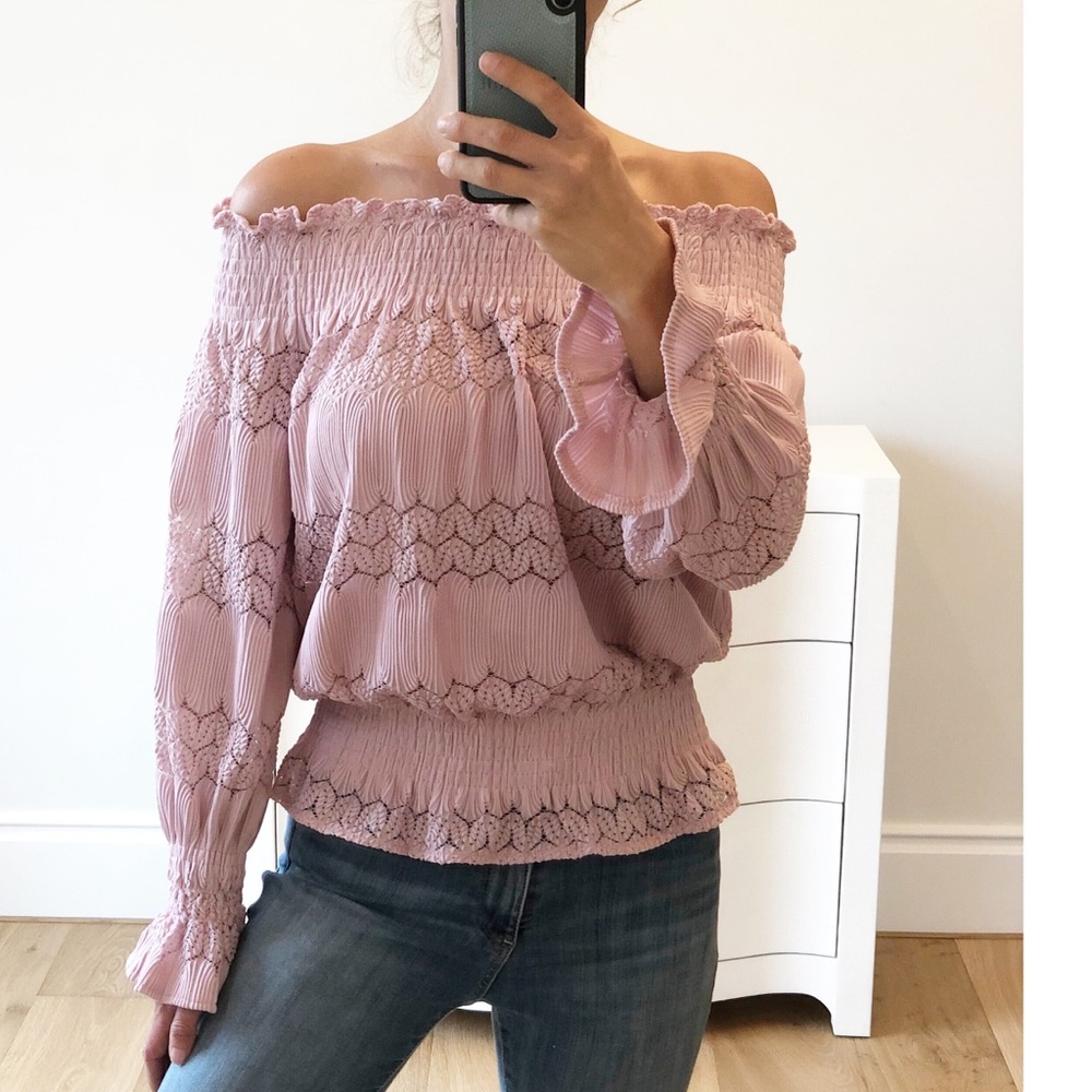 NEW ORLEANS Pink Off Shoulder Ruffle Top - Picture 4 of 8